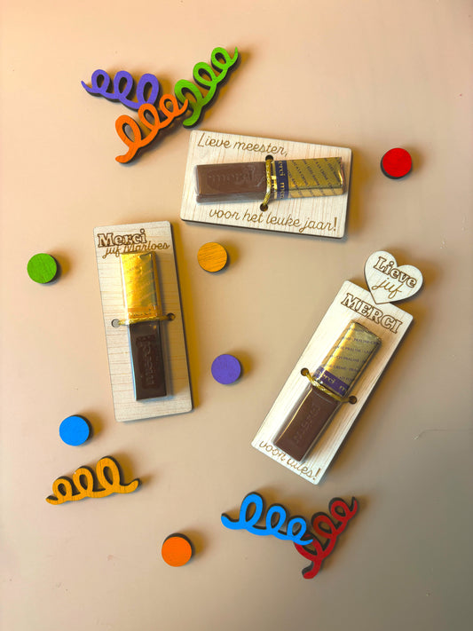 Merci juf - kaartje met chocolade