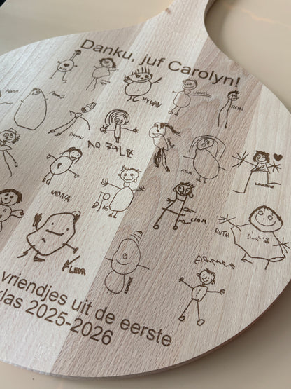 Borrelplank voor de juf of meester - met tekeningen